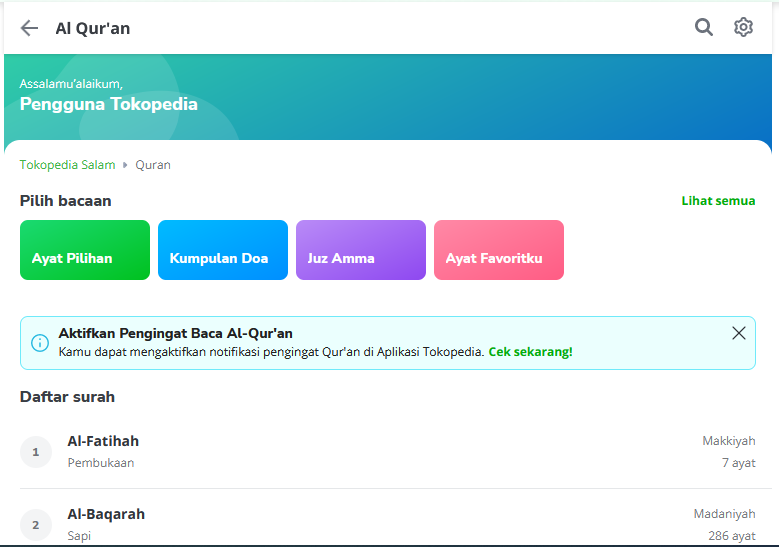 ilustrasi situs web Tokopedia Salam (tokopedia.com/s/quran)