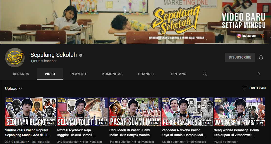 Sumber : https://www.youtube.com/c/SepulangSekolah/videos