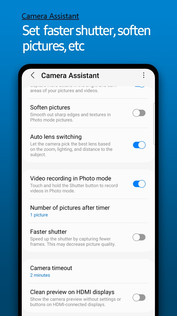 4 Pengaturan dan 6 Opsi ON/OFF Pada Aplikasi Camera Assistant Samsung Terbaru yang Tersedia Gratis