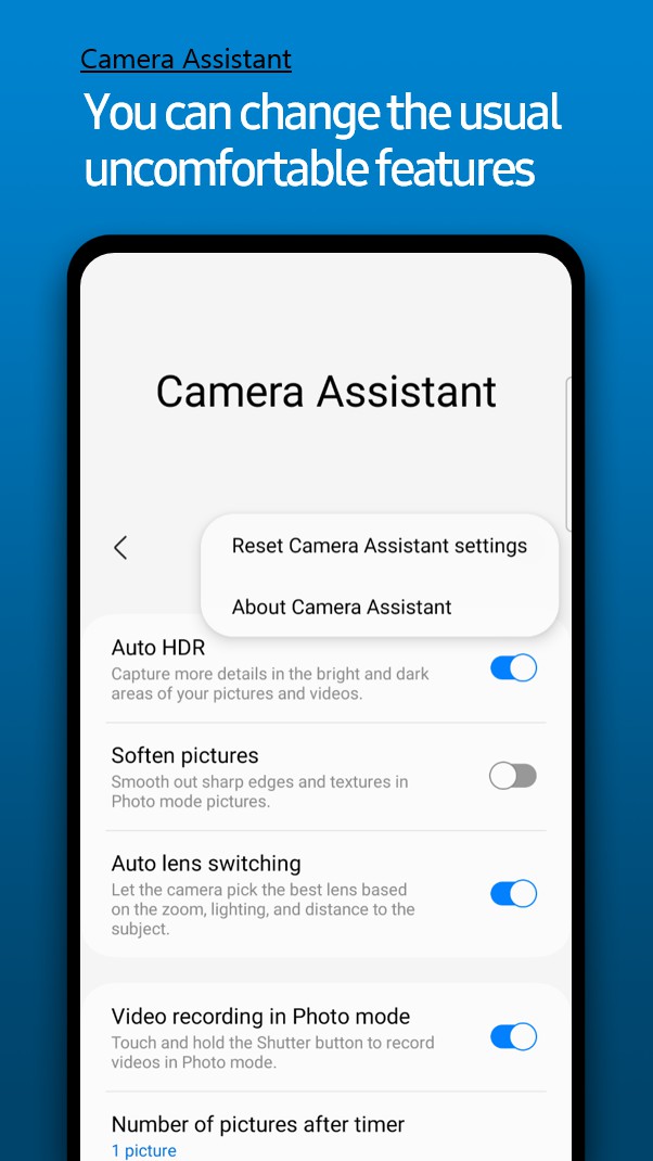 4 Pengaturan dan 6 Opsi ON/OFF Pada Aplikasi Camera Assistant Samsung Terbaru yang Tersedia Gratis