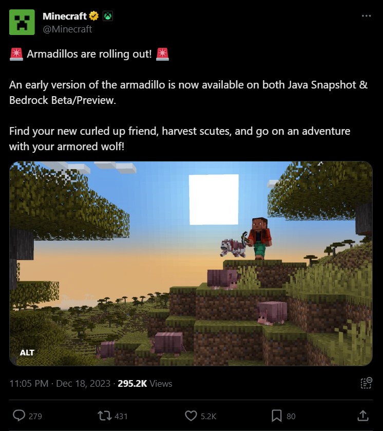 Minecraft Perkenalkan Armadillo, Bisa Kamu Coba Di Versi Beta!