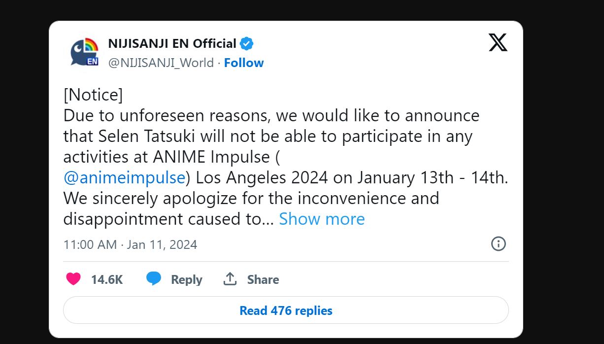 VTuber Nijisanji Selen Tatsuki Tak Jadi Hadir di Anime Impulse