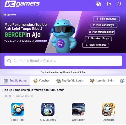 Top Up di VCGamers untuk Steam Wallet dan Mobile Legends