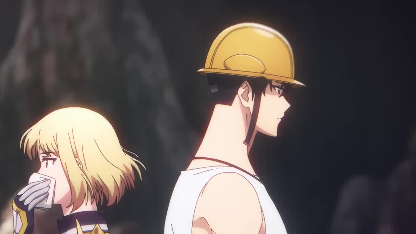 Karakter Cha Hae-in dan Sung Jinwoo berhelm kuning dalam anime Solo Leveling