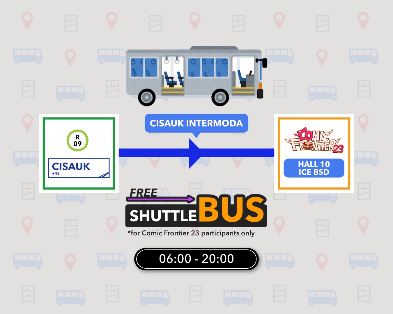 Shuttle bus gratis Comifuro 23 dari Cisauk Intermoda ke Hall 10 ICE BSD