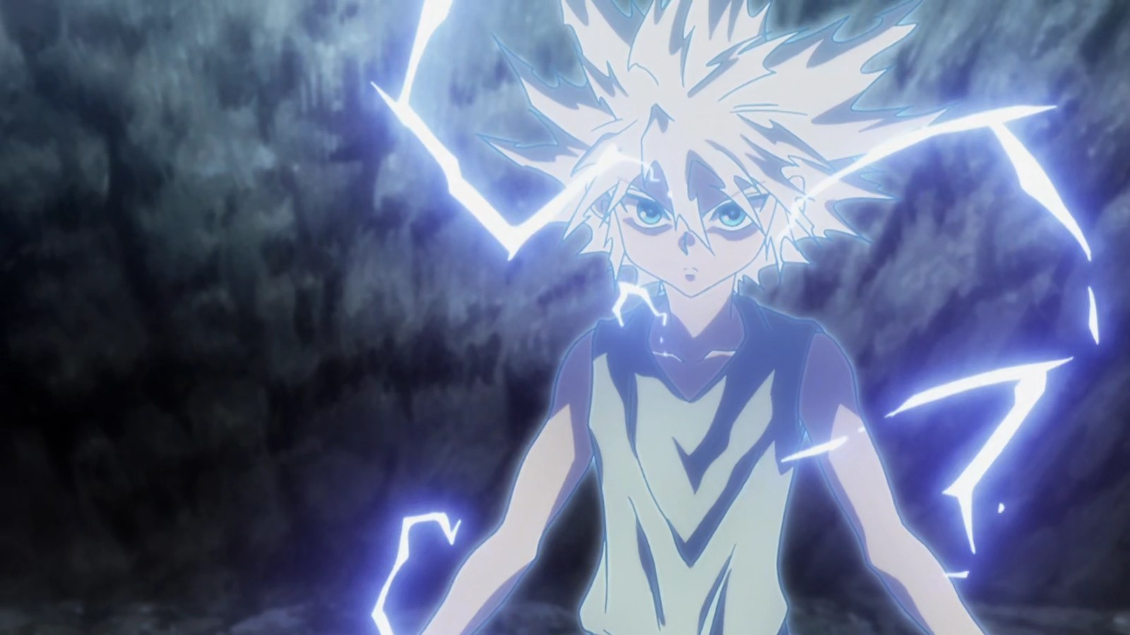 Killua menggunakan Nen transmutasi listrik