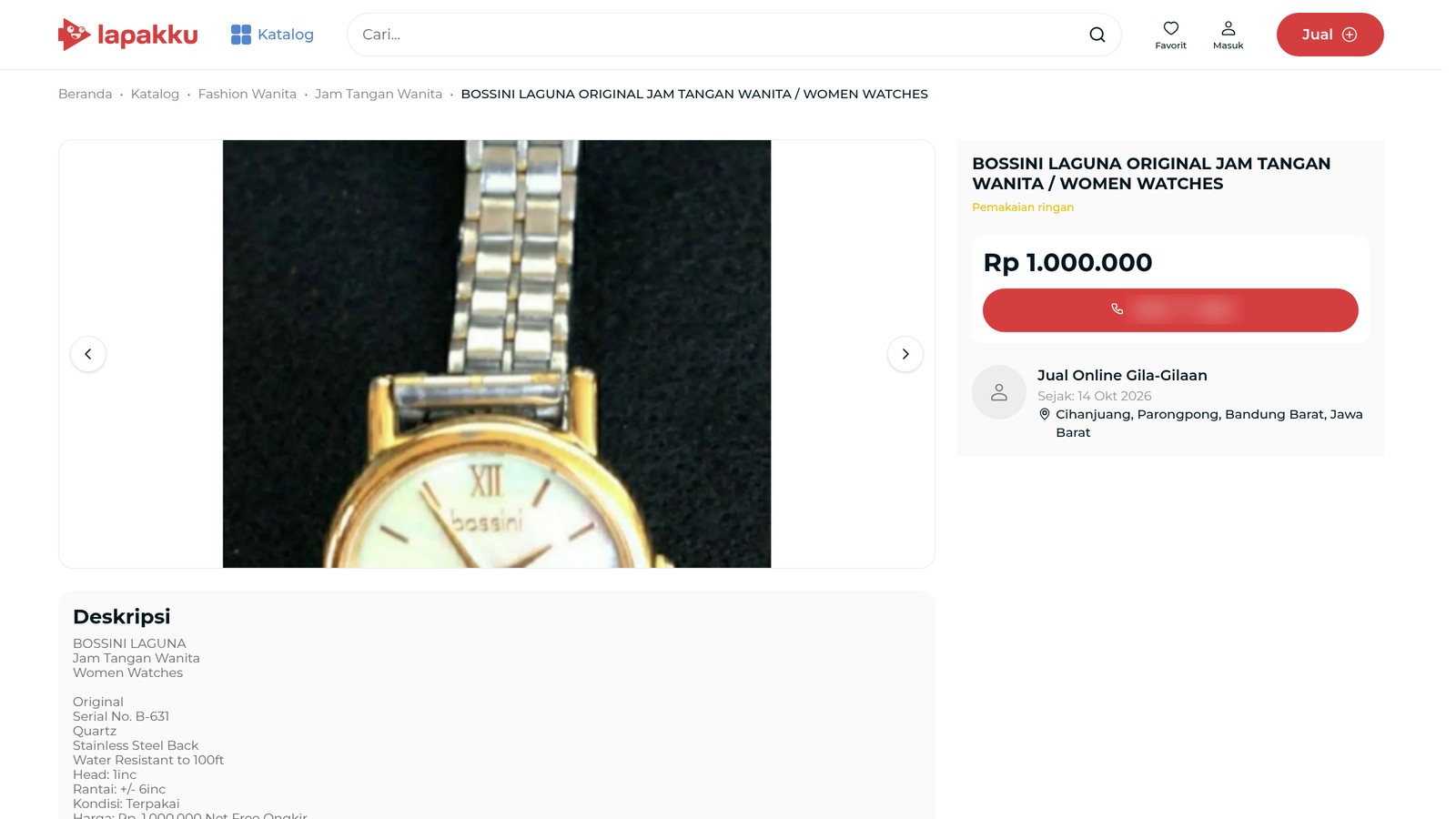 Contoh halaman iklan barang bekas di Lapakku