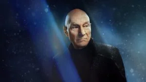 Patrick Stewart sebagai Jean-Luc Picard di key art Star Trek: Picard