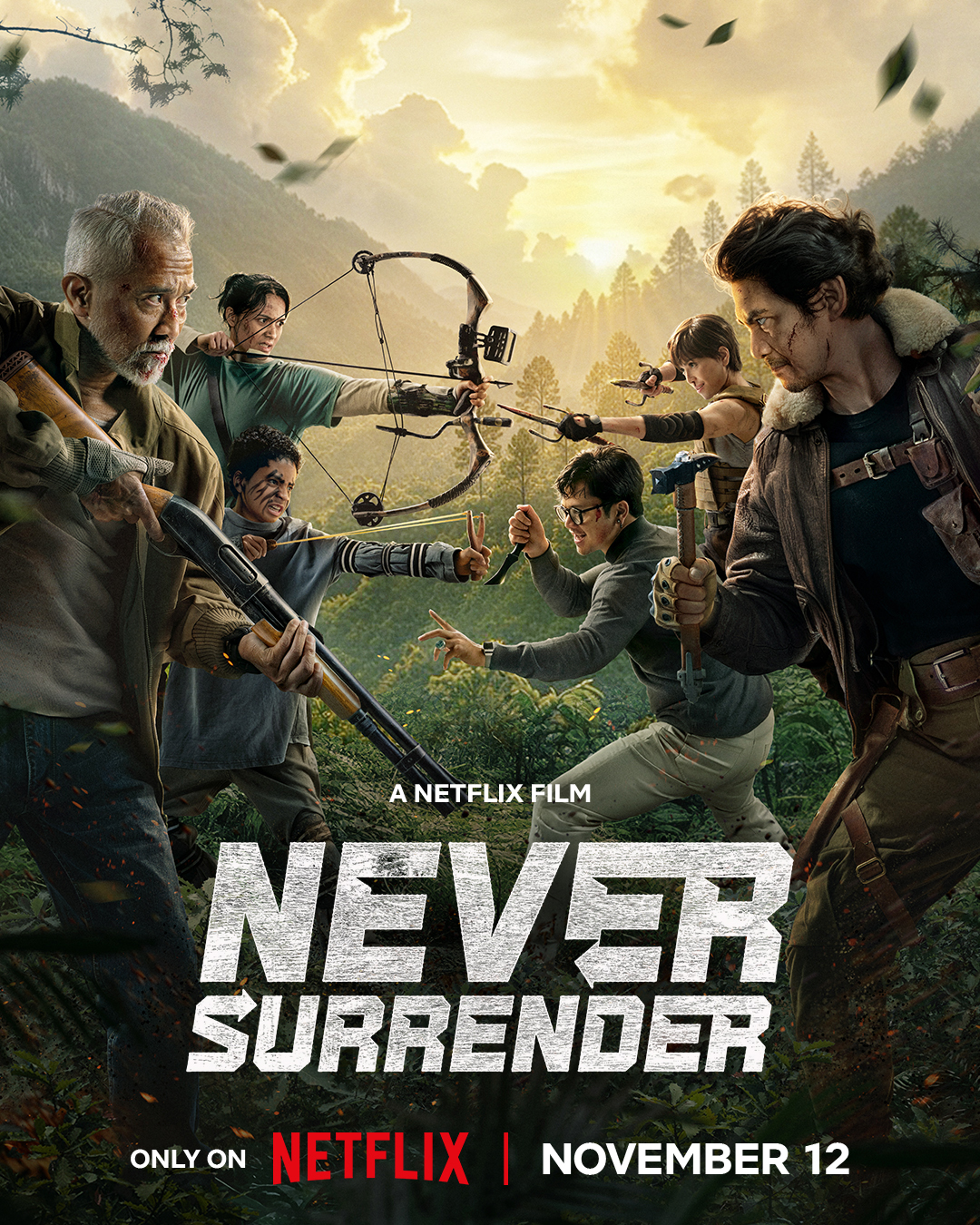 Key art utama Serangan Balik (Never Surrender) dengan jajaran pemain